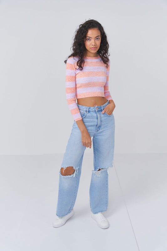 Stripe Up Rib Crew - Peach