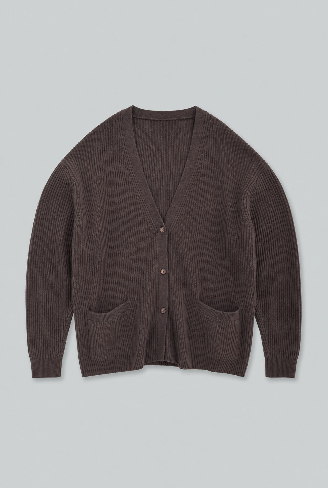 Ribbed Cashmere Blend Cardigan - Chocolate