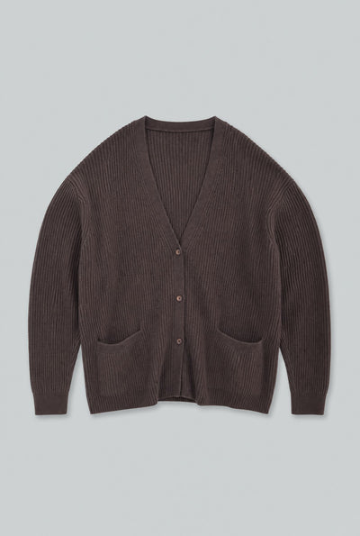 Ribbed Cashmere Blend Cardigan - Chocolate