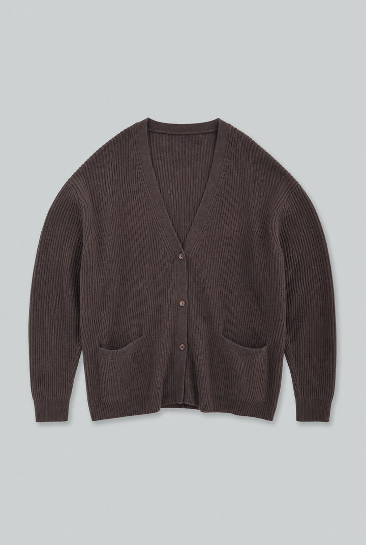 Ribbed Cashmere Blend Cardigan - Chocolate