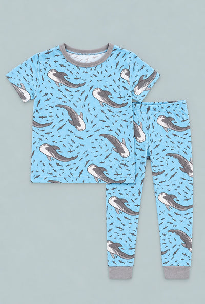 Big Kid Pajama Short Sleeves - Swirling Sharks