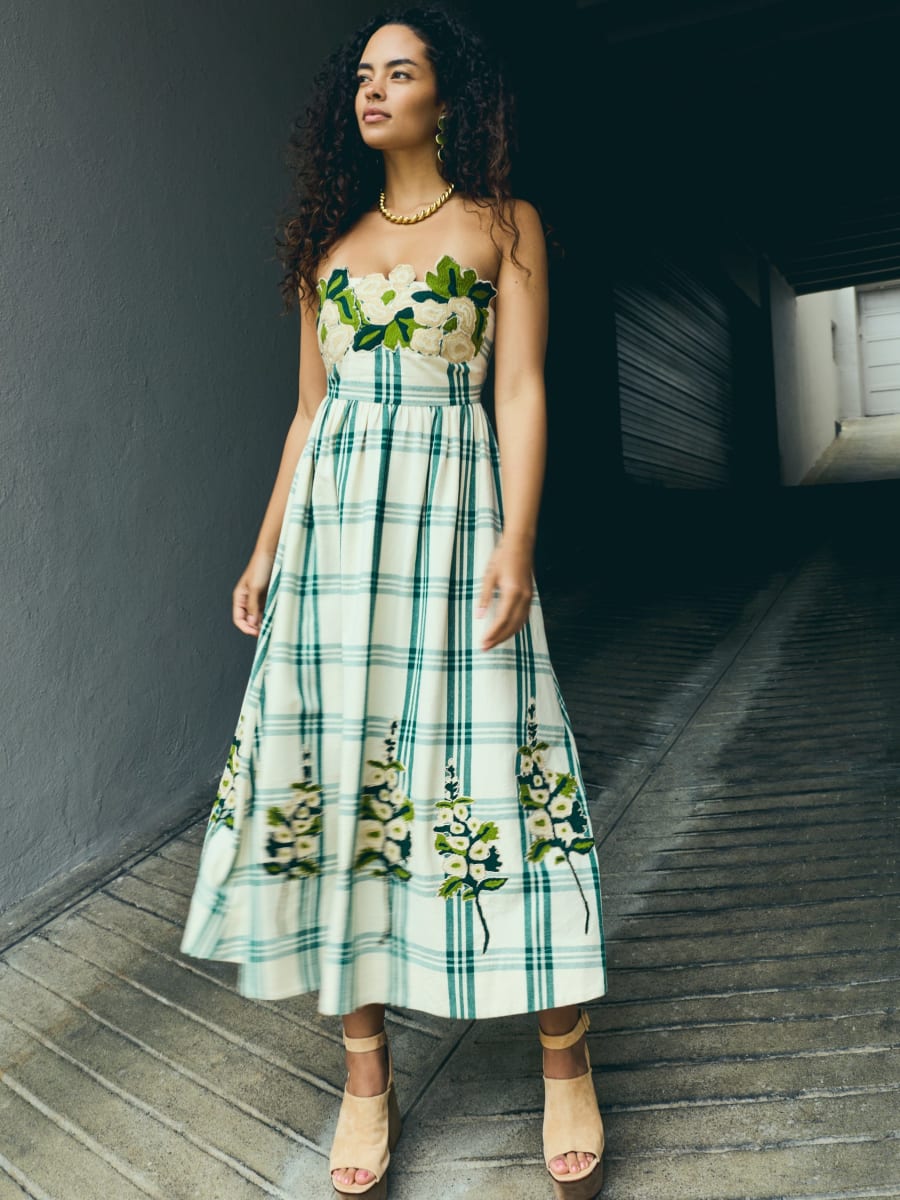 Lucy Dress x McKenzie DePinto - Cream & Green Plaid With Larsen Floral