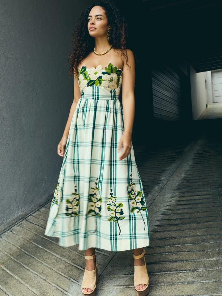 Lucy Dress x McKenzie DePinto - Cream & Green Plaid With Larsen Floral