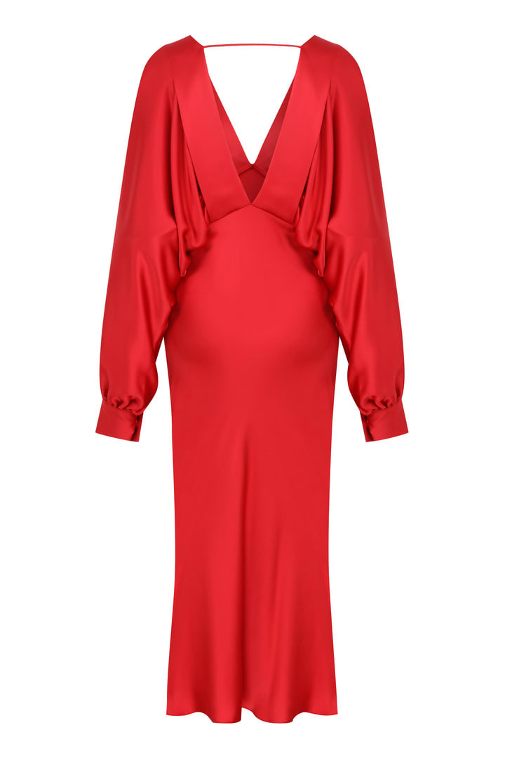 Mila V Neck Satin Dress - Red