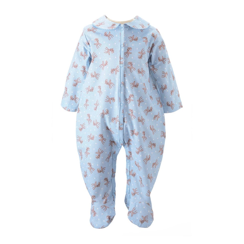 Polka Dot Fawn One Piece Footie - Blue