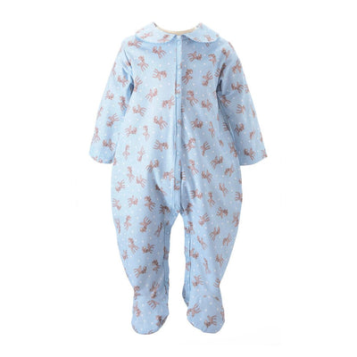 Polka Dot Fawn One Piece Footie - Blue