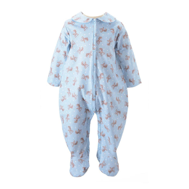 Polka Dot Fawn One Piece Footie - Blue