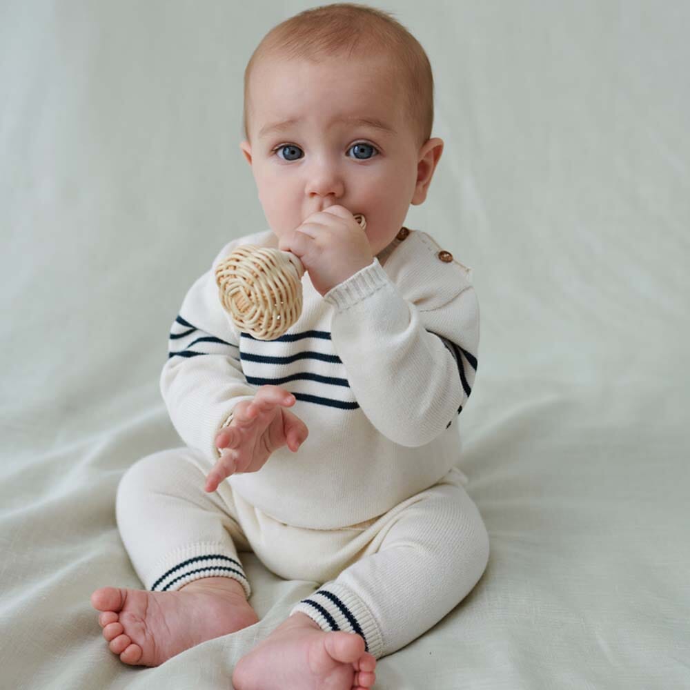 Knit Stripe Baby Pullover & Pants - Ivory Sets My Little Cozmo 