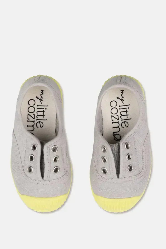 Slip-on vegan baby shoelace sneakers - Soft grey yellow