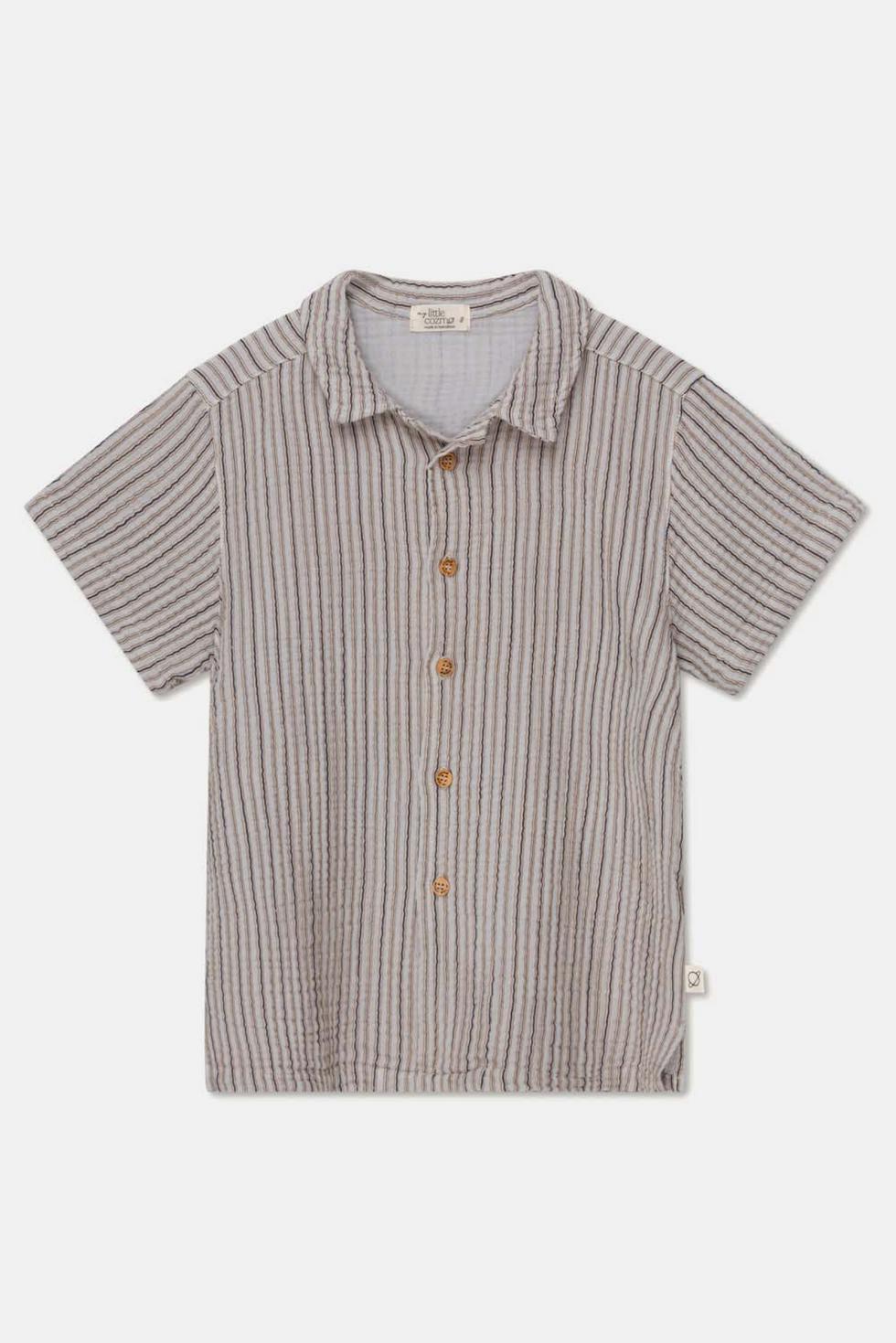 Gauze stripe camp shirt - Soft grey