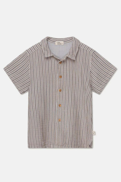 Gauze stripe camp shirt - Soft grey