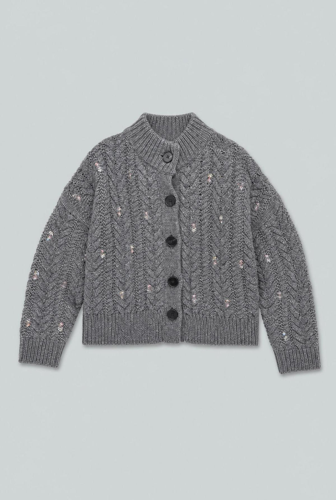 Embellished Cableknit Cardigan - Charcoal