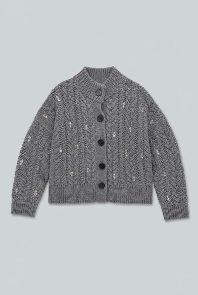Embellished Cableknit Cardigan - Charcoal