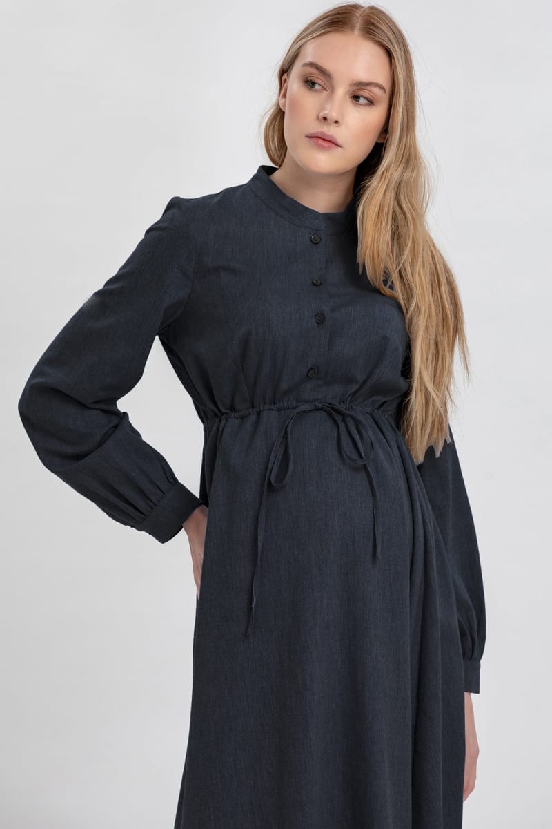 BARBARA Midi Long-Sleeve Maternity Dress - Denim Blue