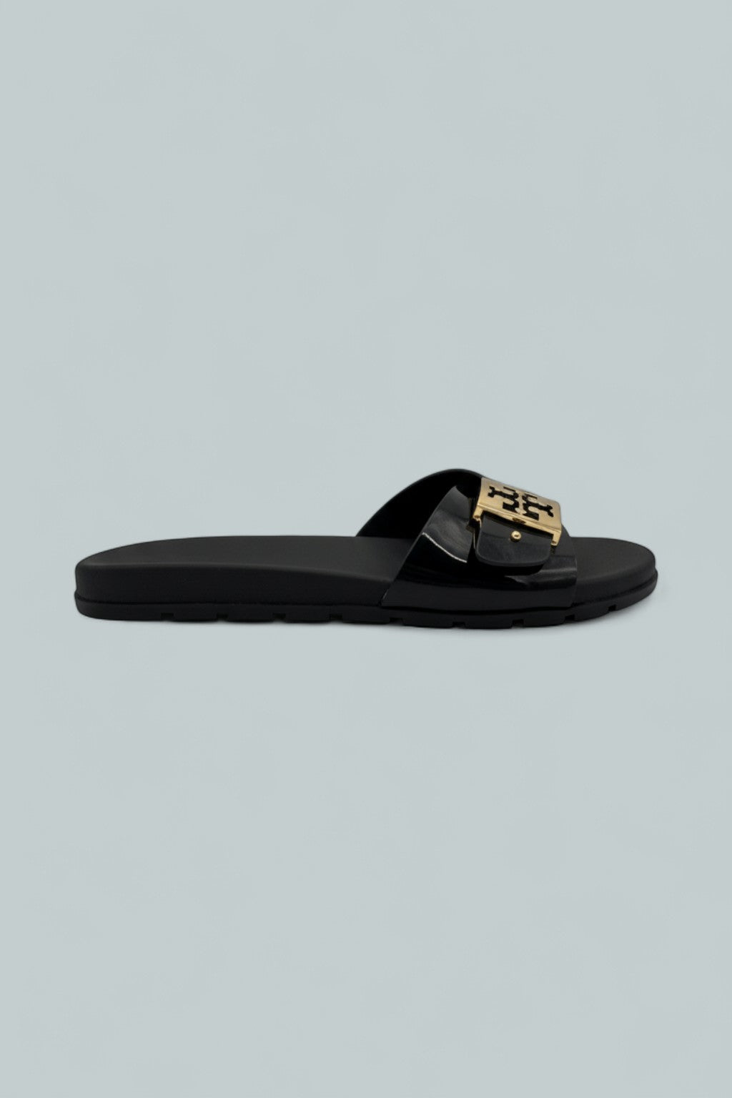 Women's Slip On Buckled Slide Sandals - Perfect Black