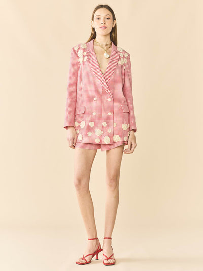 Meredith Blazer x Rainey - Red Gingham With Cream Crochet Appliqué