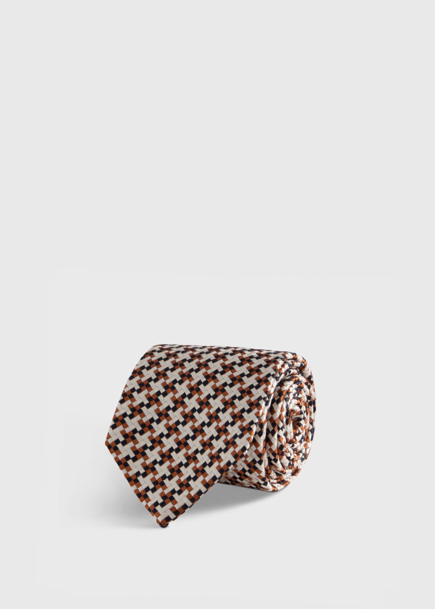 Woven Silk Houndstooth Tie - Brown