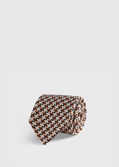 Woven Silk Houndstooth Tie - Brown
