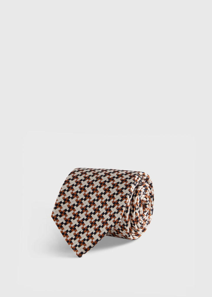 Woven Silk Houndstooth Tie - Brown