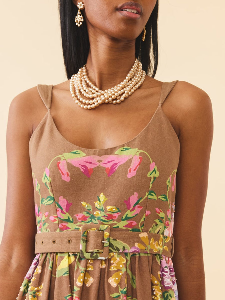 Katherine Dress - Caramel Victorian Floral