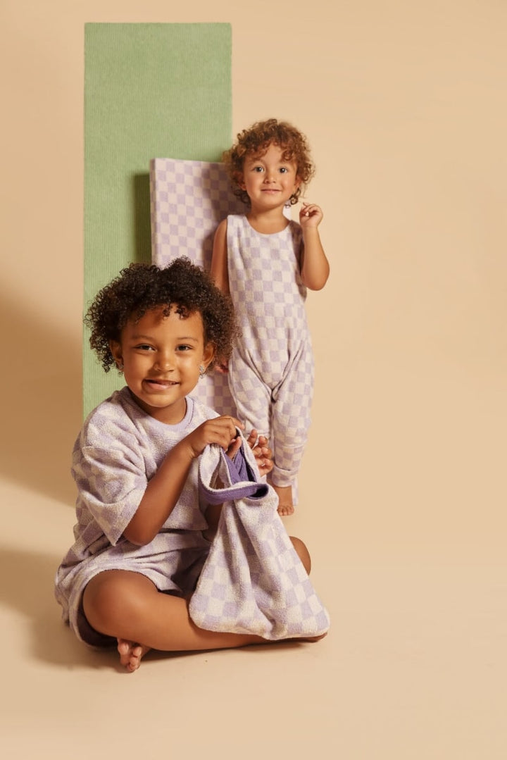 Oversize T-Shirt - Lavender Macaron Checkered Terry