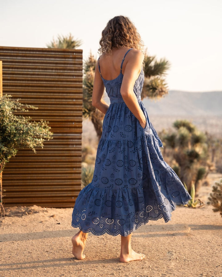 Addyson Dress In San Andrés Eyelet - Steel Blue