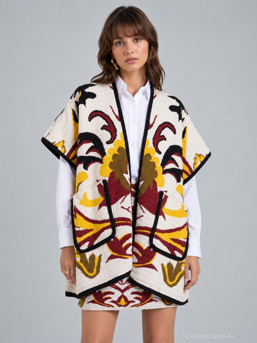 In My Power Knit Scarf Cape - Multicolor Ivory & Red - OS - Scarf