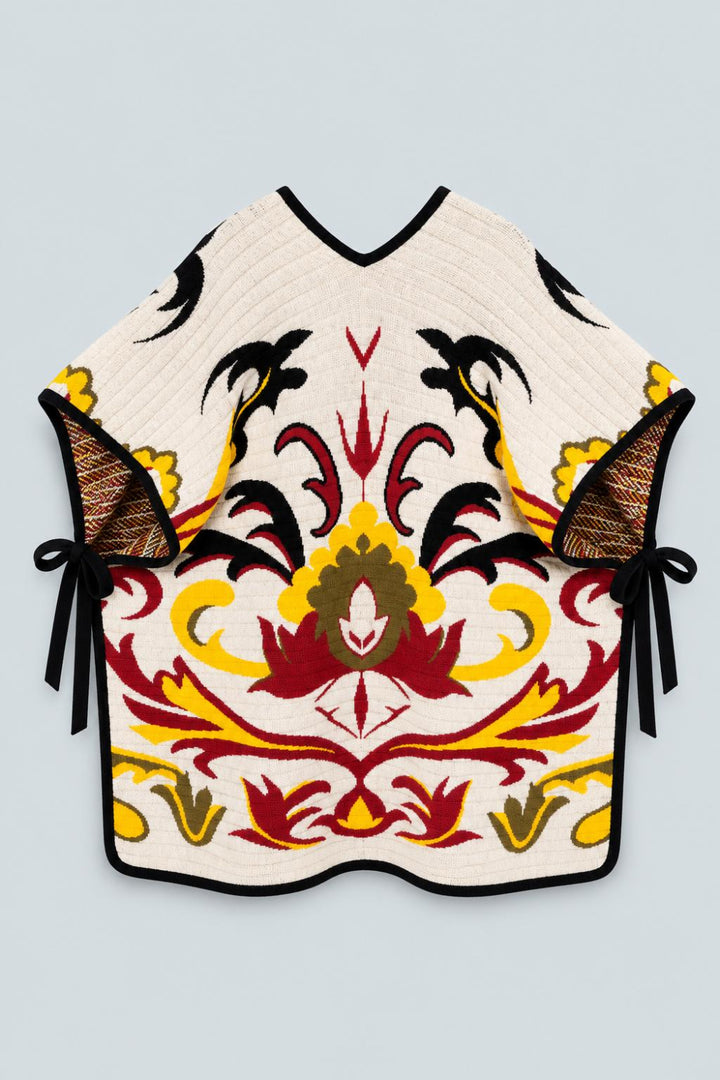 In My Power Knit Scarf Cape - Multicolor Ivory & Red - OS - Scarf