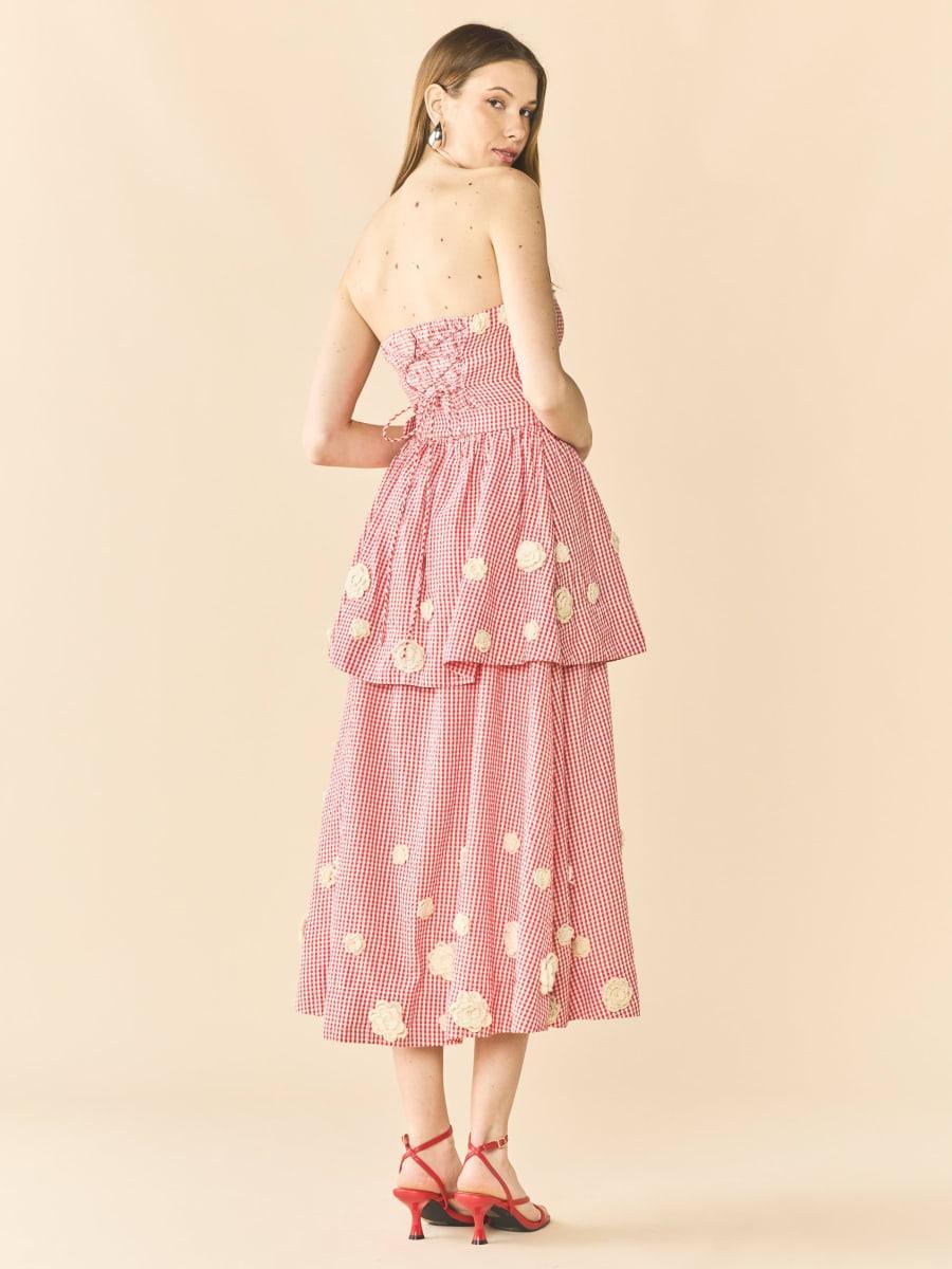 Daisy Dress X Rainey Collaboration - Red Gingham with Cream Crochet Appliqué