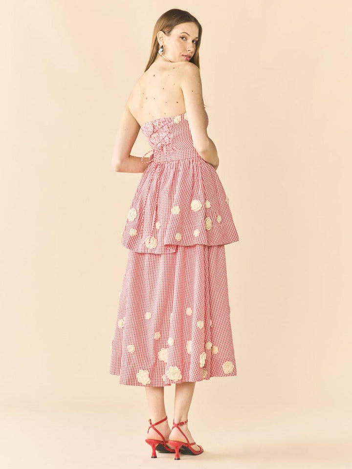Daisy Dress X Rainey Collaboration - Red Gingham with Cream Crochet Appliqué