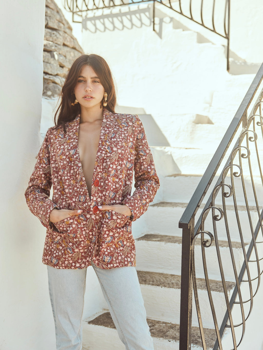 Lauren Embroidered Blazer - Plum/Blush Butterfly Floral embroidery