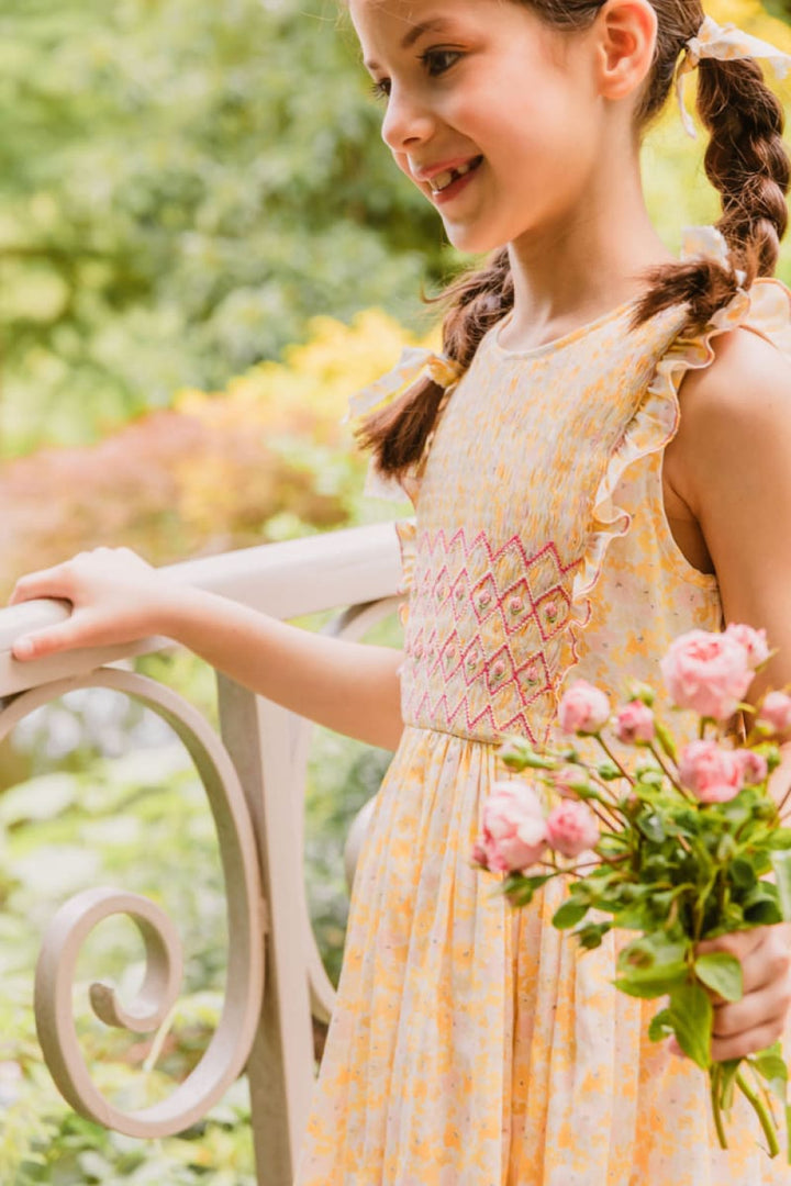 Iris Smocked Dress - Yellow Floral - 4T - Dresses