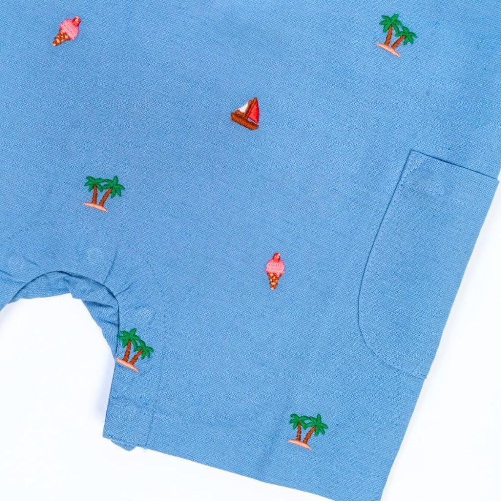 Island Hopper Linen Romper - Nautical Blue - Romper