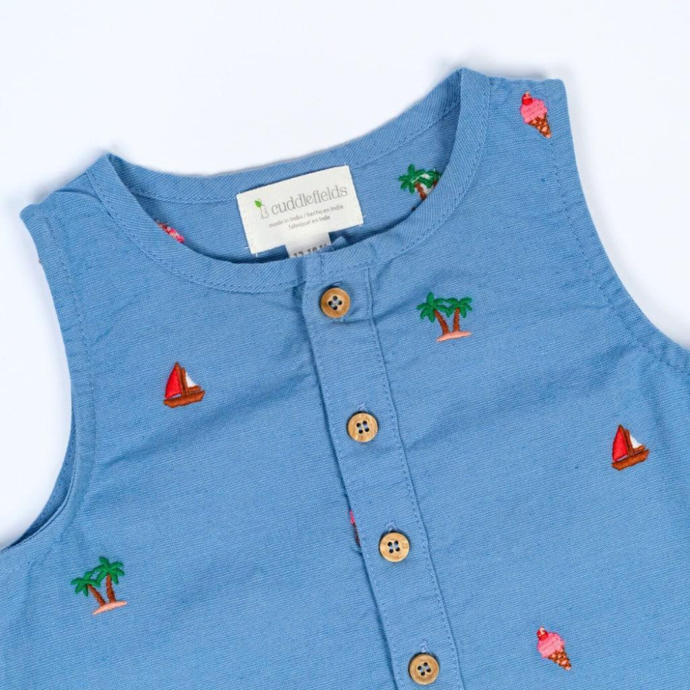Island Hopper Linen Romper - Nautical Blue - Romper