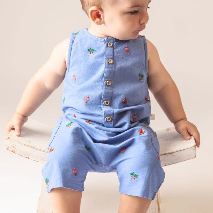 Island Hopper Linen Romper - Nautical Blue - Romper