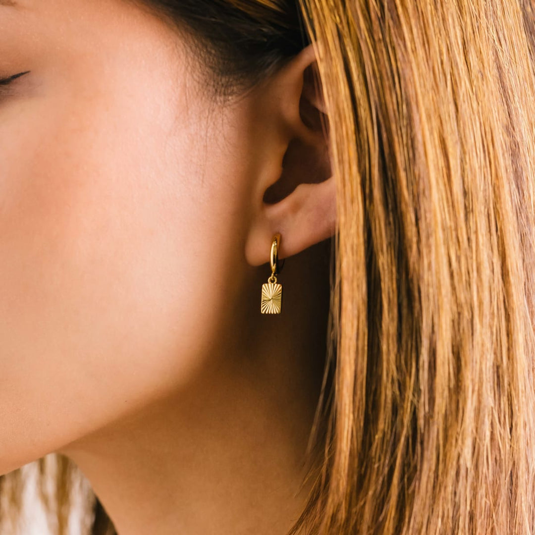 Rectangle Fluted Huggie Drop Hoop Earrings