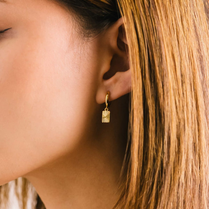 Rectangle Fluted Huggie Drop Hoop Earrings