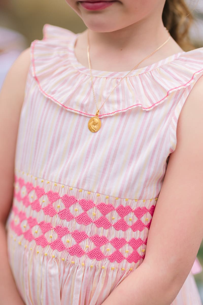 Capucine Pink Yellow Stripe Sleeveless Smocked Dress - Striped