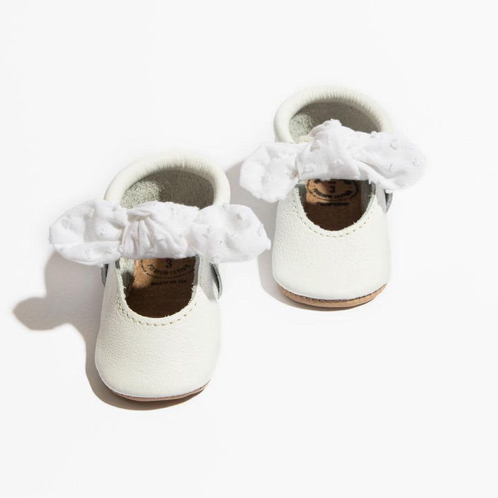 Ivory Swiss Dot Knotted Bow Baby Shoe - ’Flats - Baby Kids Adult All’