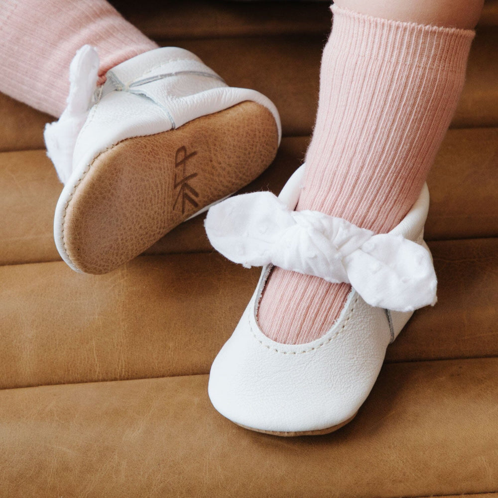 Ivory Swiss Dot Knotted Bow Baby Shoe - ’Flats - Baby Kids Adult All’