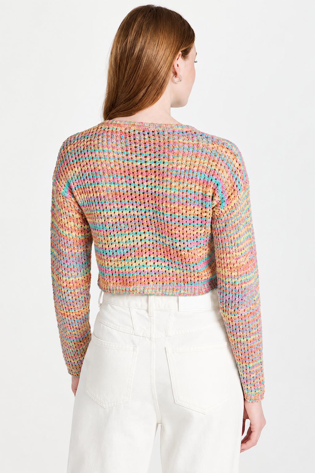 Cropped Multicolored Cardigan - Rainbow/Multi