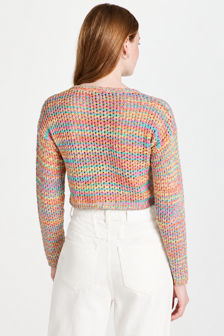 Cropped Multicolored Cardigan - Rainbow/Multi