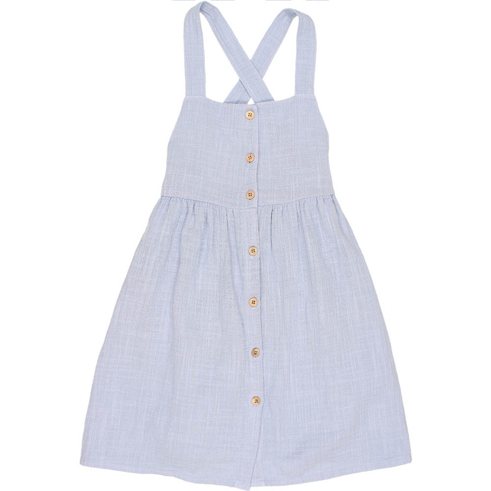Double Gauze Button Front Cross Back Dungaree Dress - Anil Dungarees Buho 