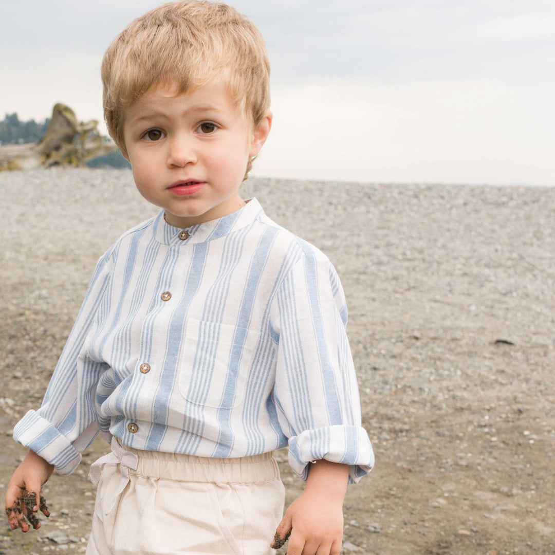 Mandarin Collar Shirt - Ocean Stripe