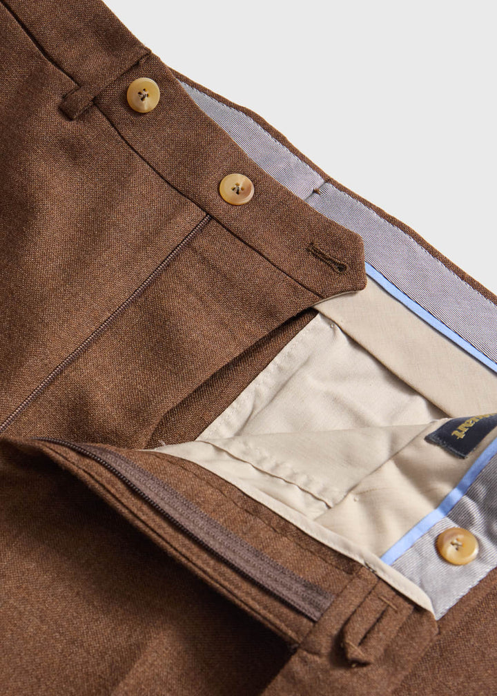 Wool Hopsack Solid Dress Trouser - Brown
