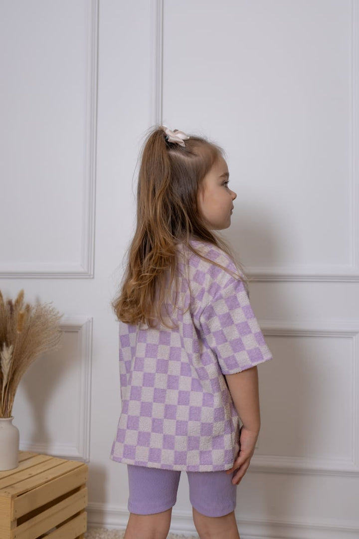 Oversize T-Shirt - Lavender Macaron Checkered Terry