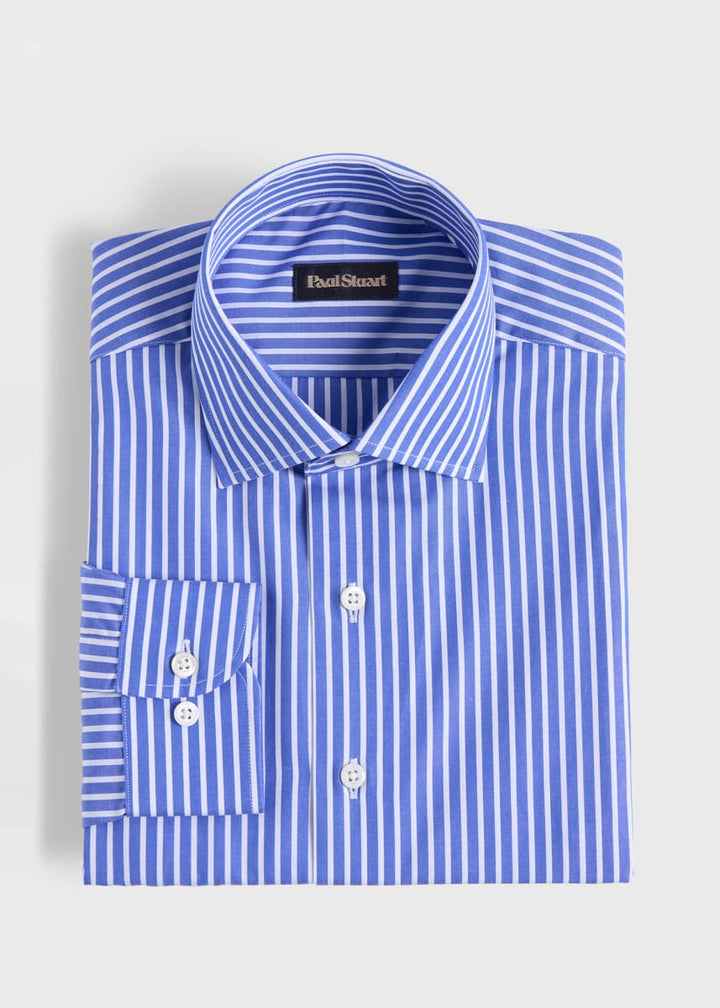 Cotton Vertical Stripe Sport Shirt - Blue