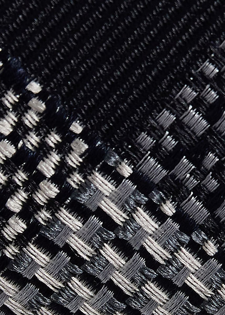Woven Silk Houndstooth Plaid Tie - Black