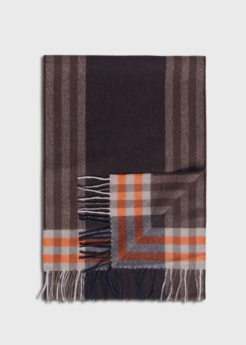 Lambswool & Cashmere Plaid Scarf - Brown