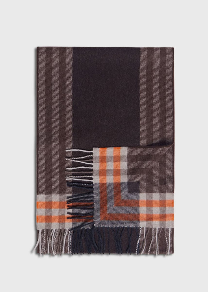 Lambswool & Cashmere Plaid Scarf - Brown